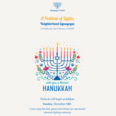 Hanukkah Celebration Invite Colorful Illustration